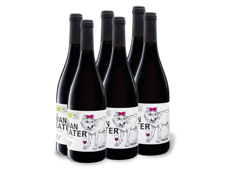 Gehe zu Vollbildansicht: 6 x 0,75-l-Flasche Weinpaket BIO The Man Eater BIO La Mancha halbtrocken, Rotwein - Bild 1
