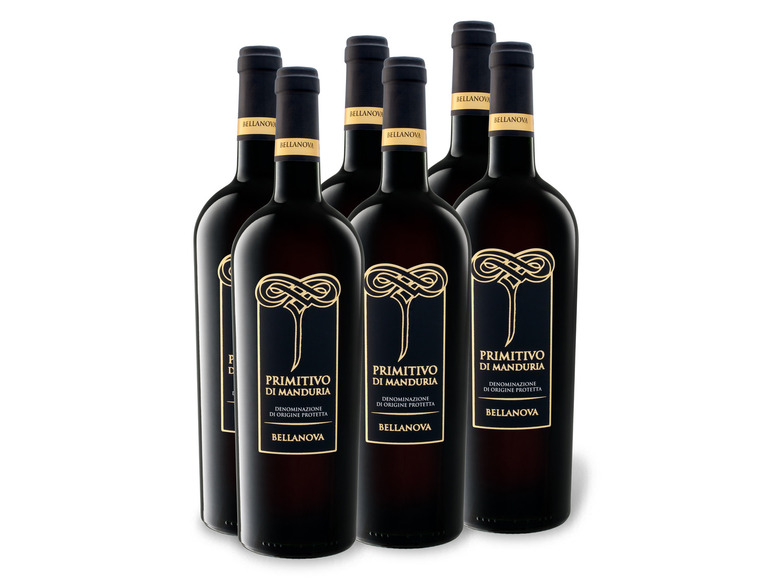 Gehe zu Vollbildansicht: 6 x 0,75-l-Flasche Weinpaket Bellanova Primitivo di Manduria DOP halbtrocken, Rotwein - Bild 1