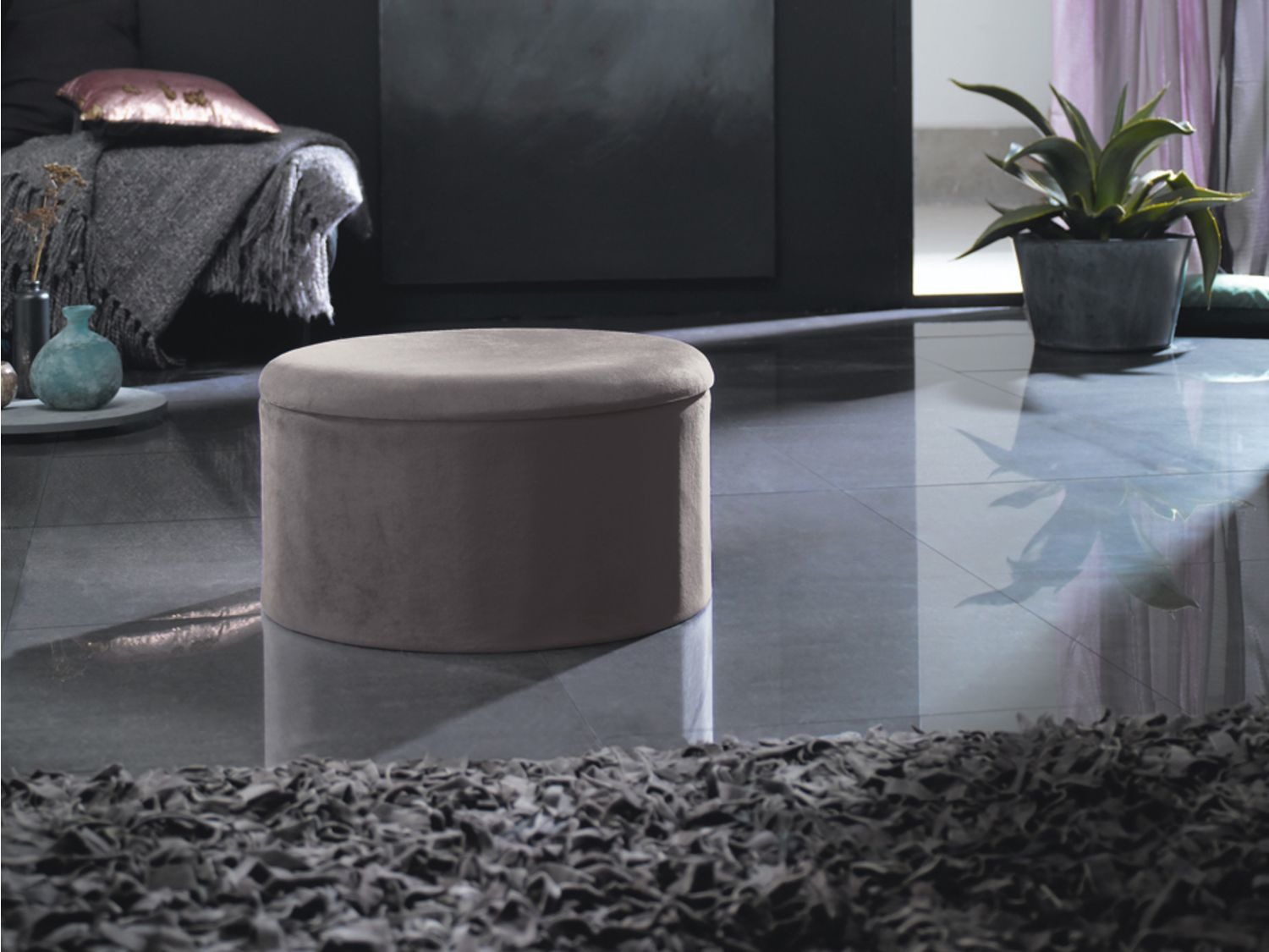 LIVARNO LIVING® Sitzhocker, mit Stauraum, Samtbezug, abnehmbarer