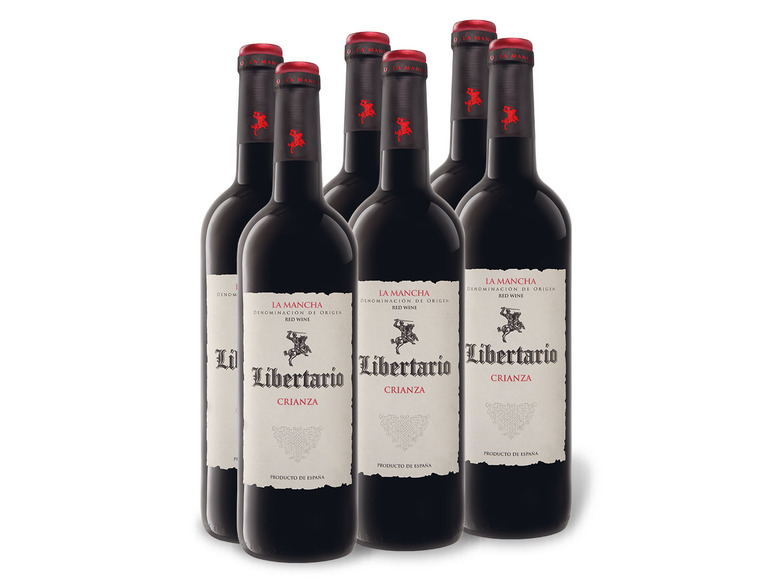Gehe zu Vollbildansicht: 6 x 0,75-l-Flasche Weinpaket Libertario Crianza DO trocken, Rotwein - Bild 1