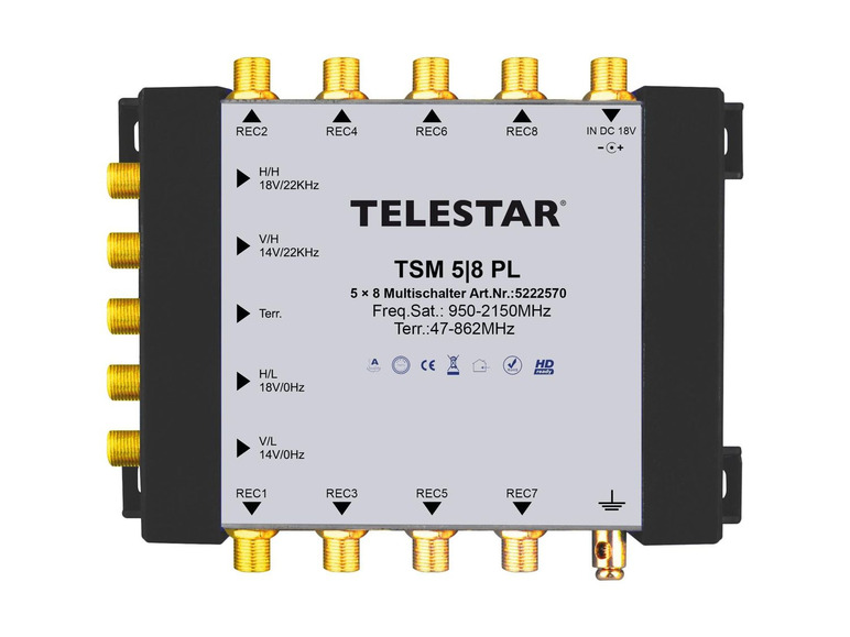 Gehe zu Vollbildansicht: Telestar TSM 5/8 PL SAT-Multischalter zum Anschluss von bis zu 8 SAT-Receivern - Bild 1