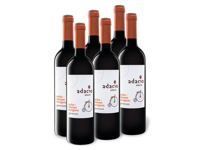 Gehe zu Vollbildansicht: 6 x 0,75-l-Flasche Weinpaket Adacio Merlot/Cabernet Sauvignon IGP trocken, Rotwein - Bild 1