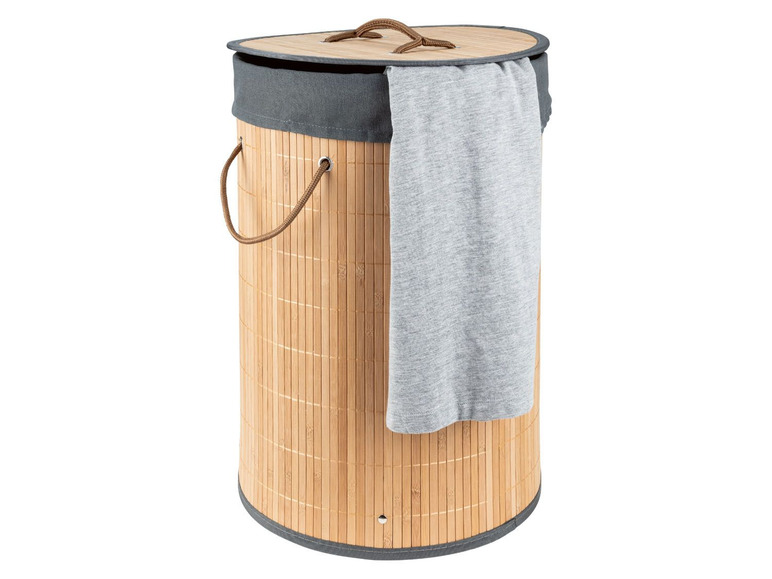 Gehe zu Vollbildansicht: AQUAPUR® Wäschetonne, 42 l Fassungsvermögen, mit 2 Griffen, Deckel, aus Bambus - Bild 6
