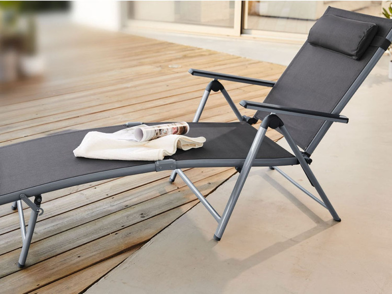 FLORABEST Liegestuhl Houston Aluminium, mit Armlehne, silber/grau - Lidl.de