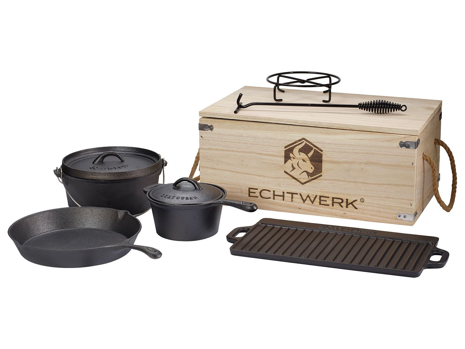 ECHTWERK 7teiliges »Dutch Oven Set«, inkl. Holzkiste Lidl.de