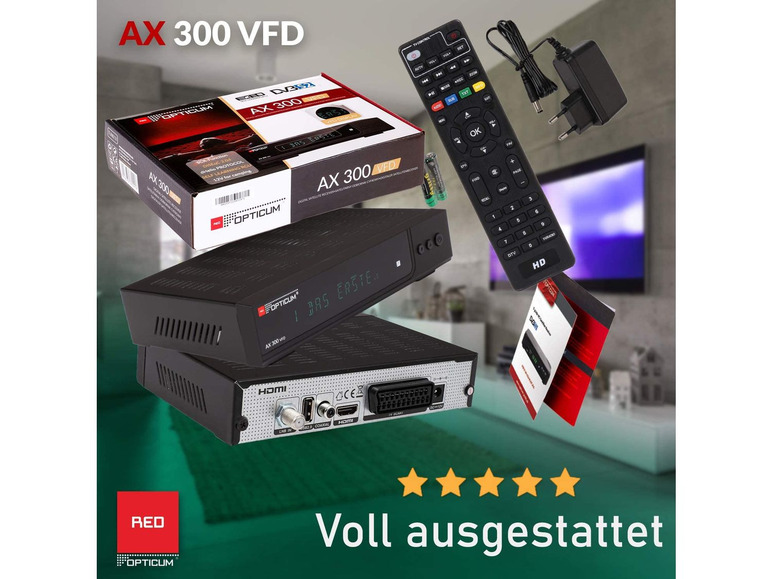 Gehe zu Vollbildansicht: Opticum HD AX 300 VFD PVR ready Digital Receiver HDMI,Scart,USB,Coaxial Audio,12V Netzteil - Bild 7