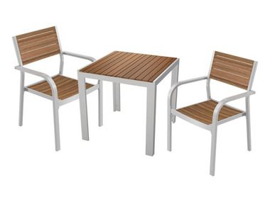 FLORABEST® Alu/Holz-Set, 3-teilig - Gartentisch 75 x 75 cm und 2 Stapelstühle