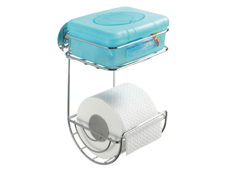 Gehe zu Vollbildansicht: Wenko Toilettenpapierhalter, mit Ablage, Turbo-Loc® Wandbefestigung, aus Stahl - Bild 1