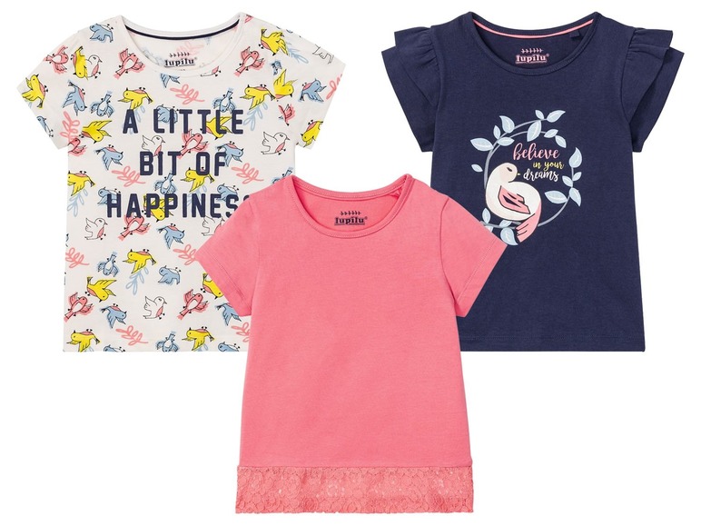 Gehe zu Vollbildansicht: LUPILU® Kleinkinder T-Shirt Mädchen, mit Rüschen oder Häkelspitze, aus reiner Baumwolle - Bild 1