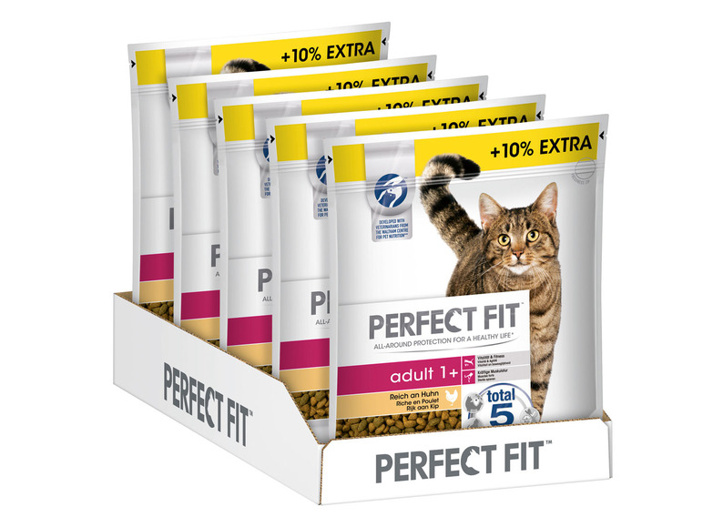Gehe zu Vollbildansicht: PERFECT FIT Cat Dry Adult 1+ Reich an Huhn +10 % gratis, 5 x 825 g - Bild 1
