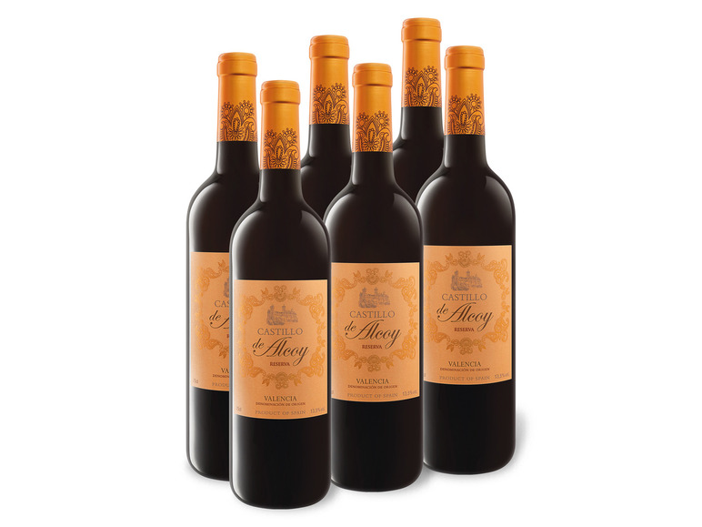 Gehe zu Vollbildansicht: 6 x 0,75-l-Flasche Weinpaket Castillo de Alcoy Valencia DO Reserva trocken, Rotwein - Bild 1