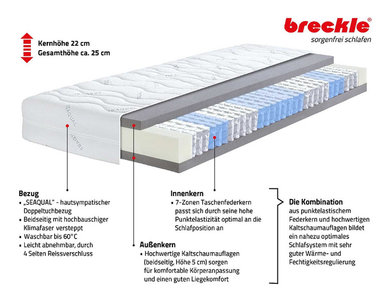 Gehe zu Vollbildansicht: Breckle 7-Zonen Taschenfederkern-Matratze »ECO Smart Pro TFK« - Bild 3