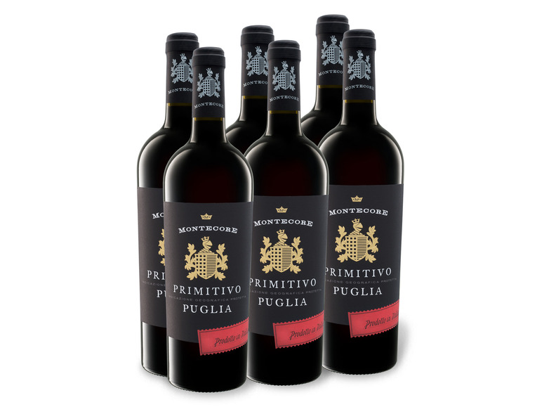 Gehe zu Vollbildansicht: 6 x 0,75-l-Flasche Weinpaket Montecore Primitivo Puglia IGP halbtrocken, Rotwein - Bild 1