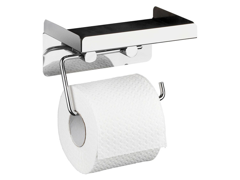 Gehe zu Vollbildansicht: Wenko Toilettenpapierhalter, mit Oberablage, doppelseitiges Klebeband, aus Edelstahl - Bild 1