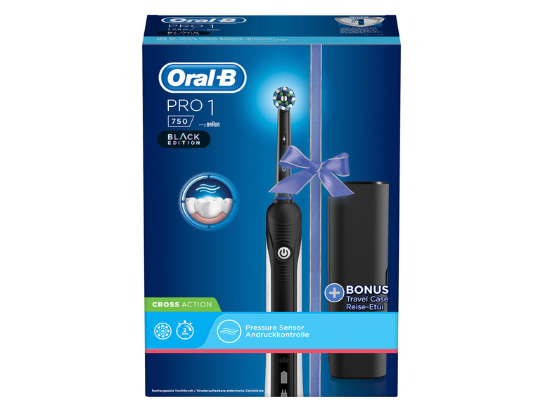 Gehe zu Vollbildansicht: Oral-B Pro 750 elektr. Zahnbürste mit 1 Aufsteckbürsten mit Reise-Etui schwarz - Bild 4
