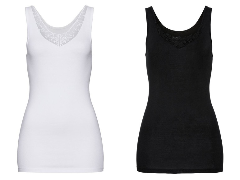Gehe zu Vollbildansicht: ESMARA® Lingerie Unterhemd Damen, 2 Stück, mit Stickereieinsatz, aus reiner Baumwolle - Bild 2