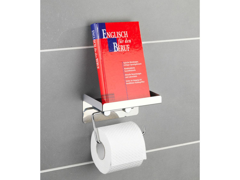 Gehe zu Vollbildansicht: Wenko Toilettenpapierhalter, mit Oberablage, doppelseitiges Klebeband, aus Edelstahl - Bild 5