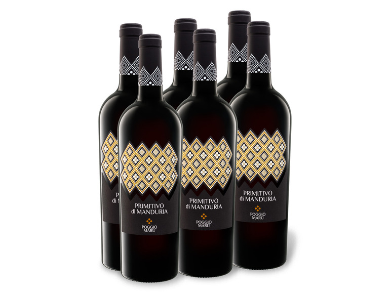 Gehe zu Vollbildansicht: 6 x 0,75-l-Flasche Weinpaket Poggio Maru Primitivo di Manduria DOP trocken, Rotwein - Bild 1