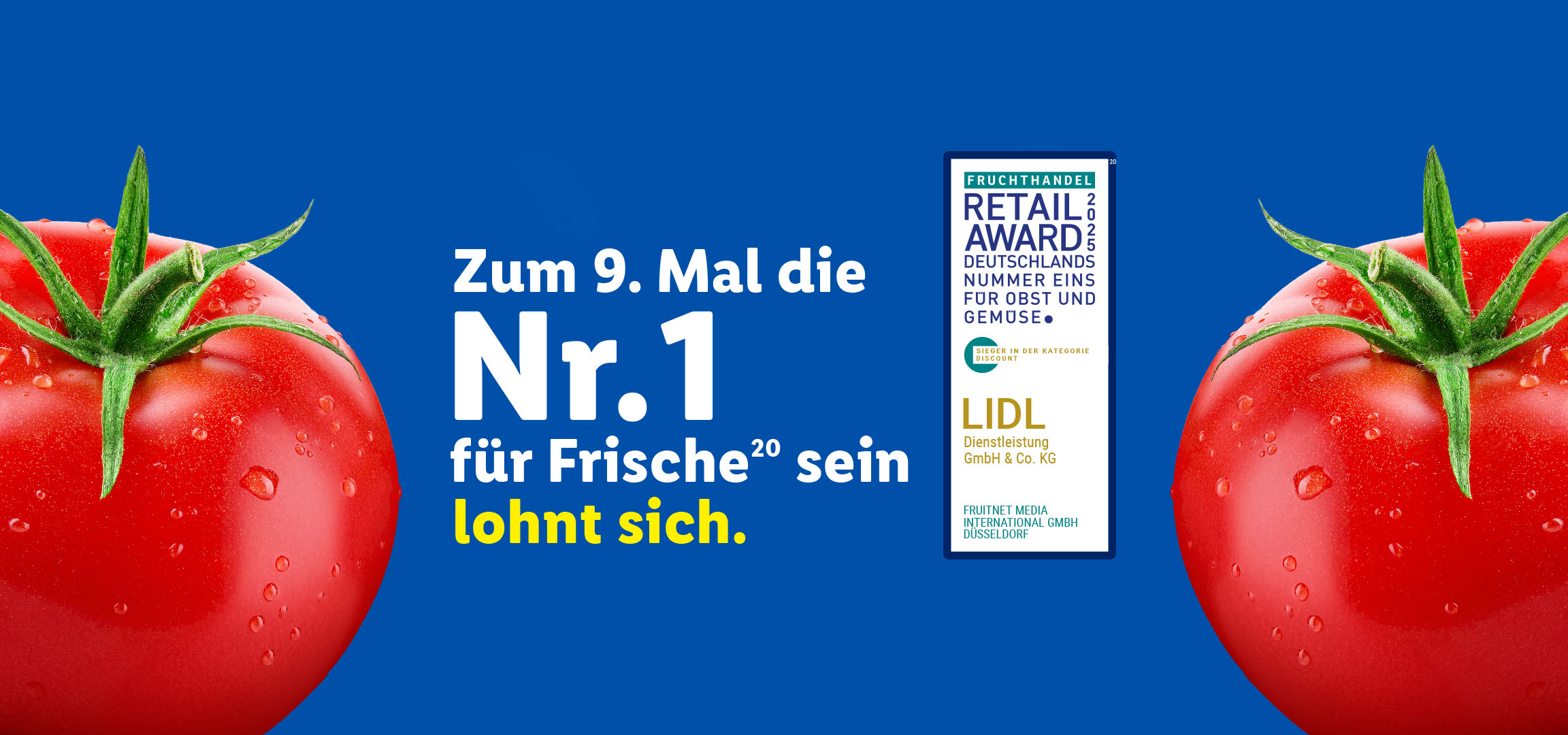 Lidl gewinnt zum 9. Mal den Retail Award als Deutschlands Nr. 1 für Obst und Gemüse in der Kategorie Discount.(20) 