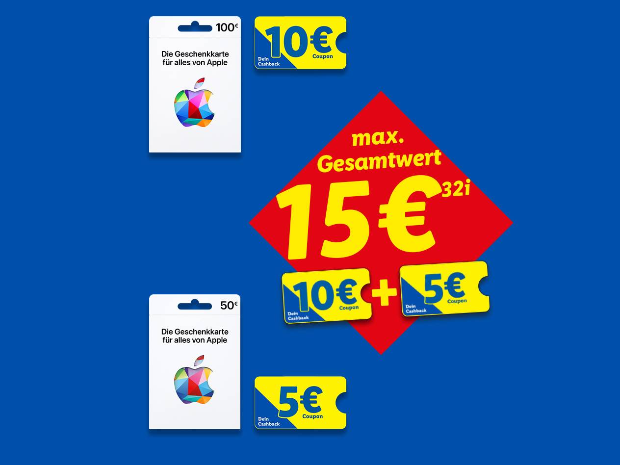 Geschenkkarten für 100€ und 50€ mit Cashback-Coupons von bis zu 15€.