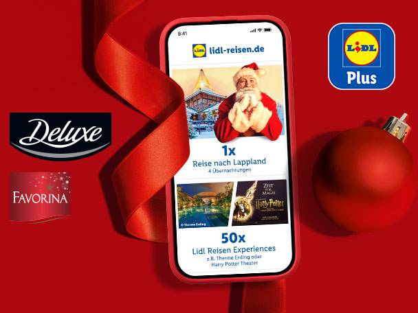 Lidl Plus Gewinnspiel. Aktionszeitraum 10.11. bis 23.11.2025. Favorina oder Deluxe Artikel kaufen, Punkte sammeln, Lose erhalten & am Gewinnspiel teilnehmen(32c)