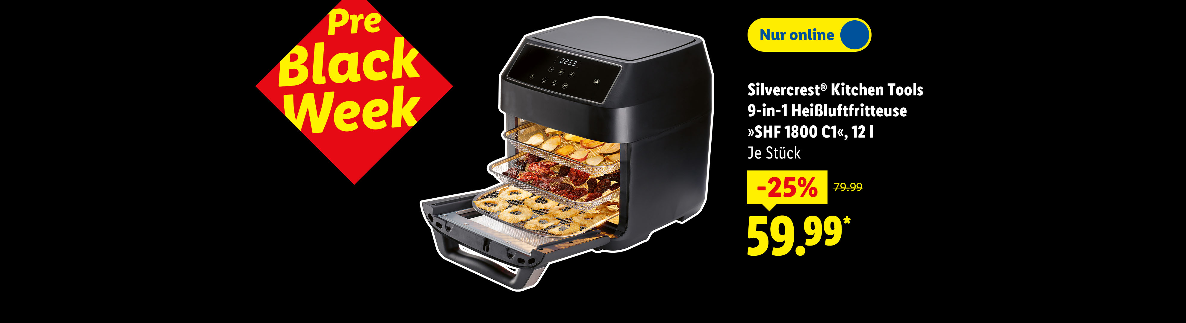 Pre Black Week Angebot: Silvercrest 9-in-1 Heißluftfritteuse für 59.99€