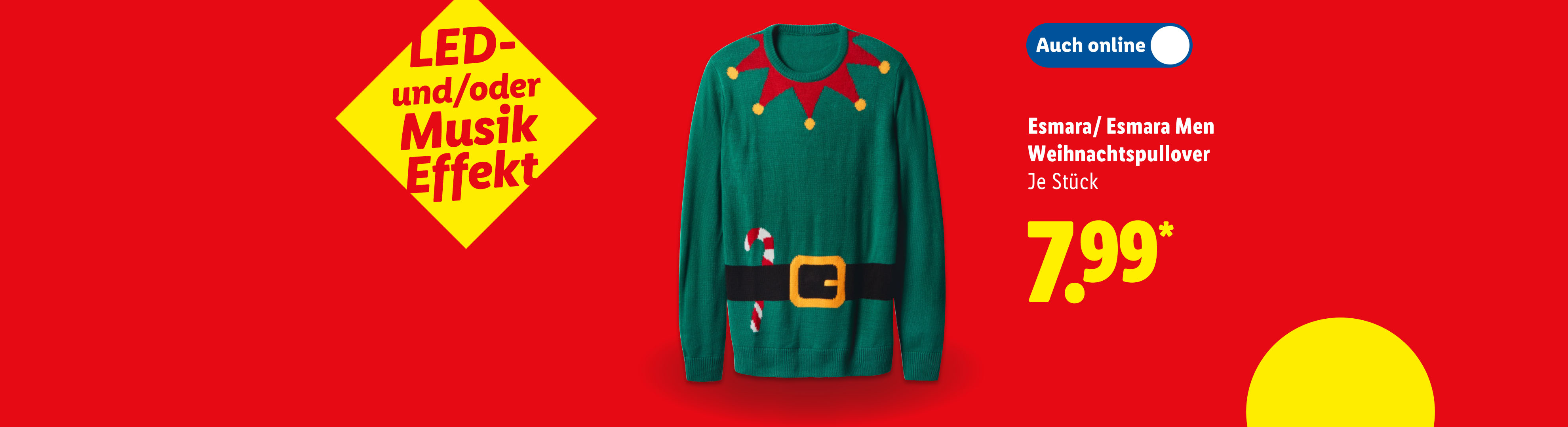 Esmara/Esmara Men Weihnachtspullover mit LED- und/oder Musik-Effekt für 7,99 €.