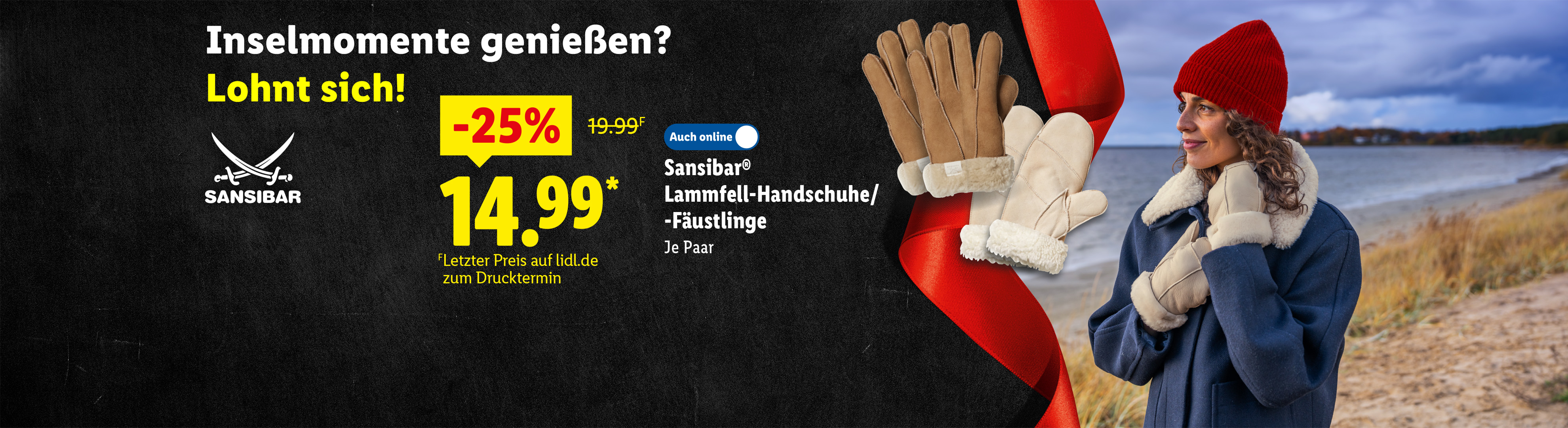 Inselmomente genießen? Lohnt sich! Sansibar Lammfell-Handschuhe für 14,99 € mit 25% Rabatt.