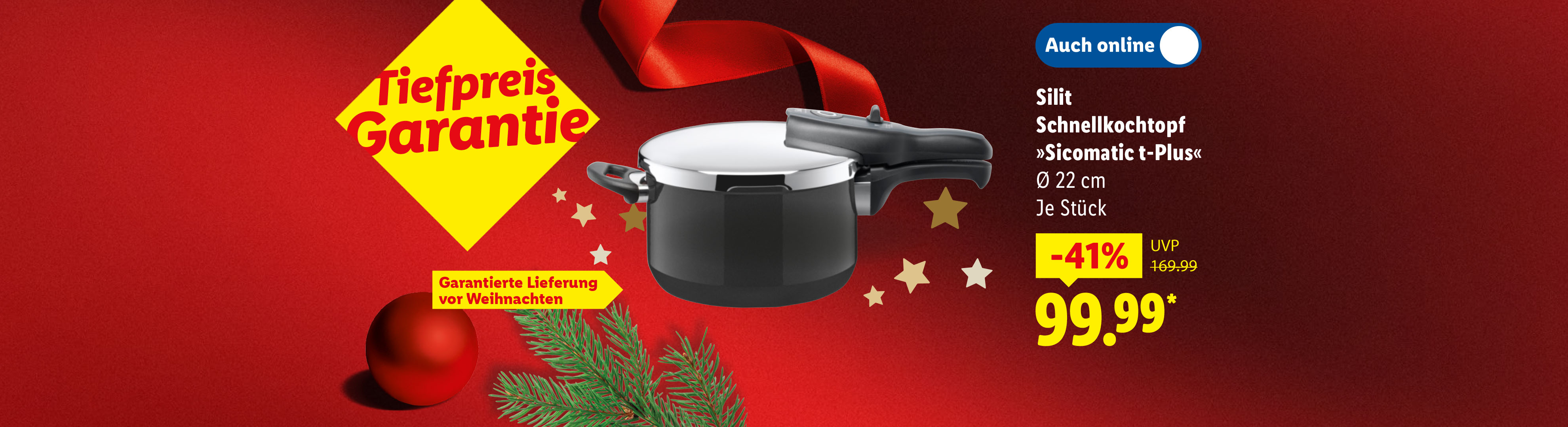Silit Sicomatic t-Plus Schnellkochtopf, 22 cm, mit Tiefpreisgarantie und Weihnachtsdekoration.