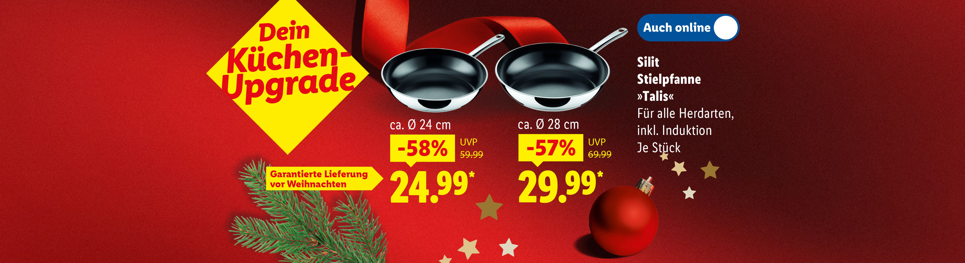 Silit Stielpfannen in 24 cm und 28 cm, reduziert um 58% und 57%, mit Weihnachtsgarantie.