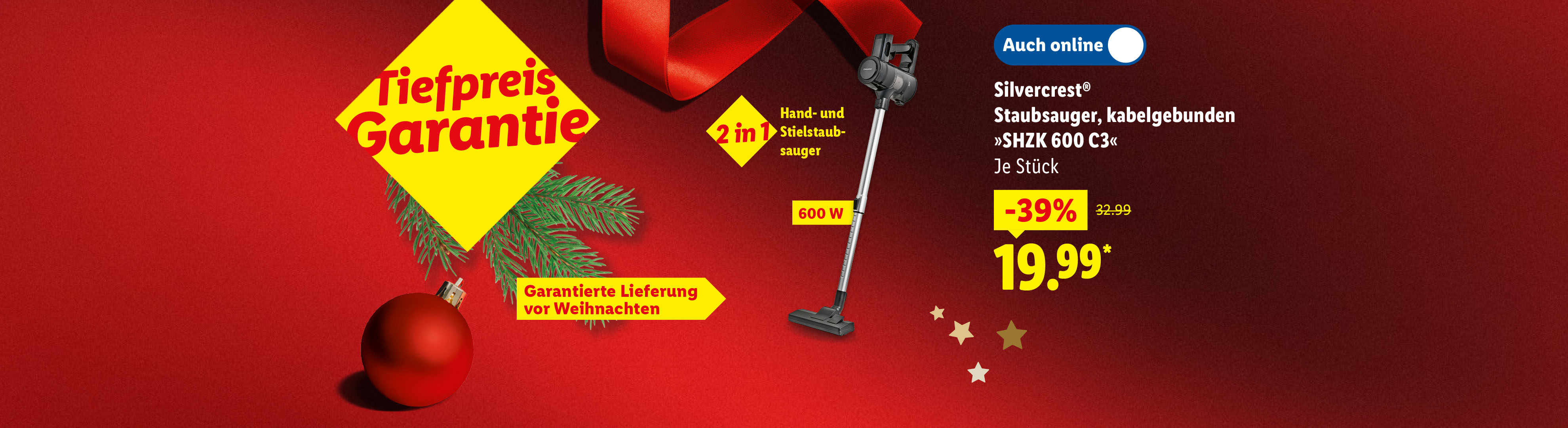 Silvercrest 2-in-1 Staubsauger mit Tiefpreisgarantie und garantierter Lieferung vor Weihnachten.