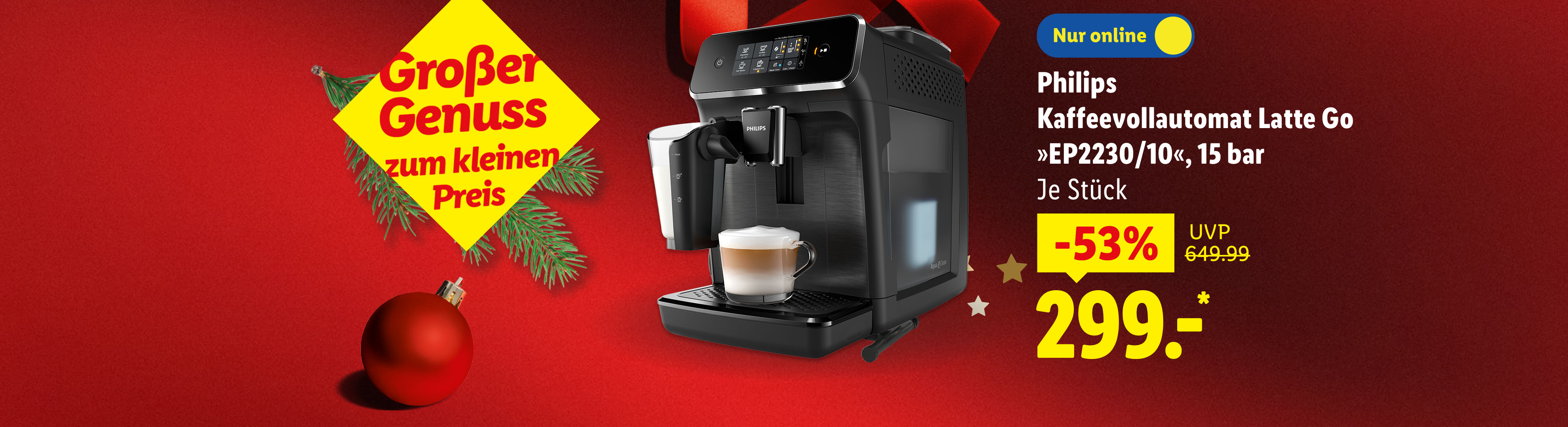 Philips Kaffeevollautomat Latte Go mit 53% Rabatt für 299€, nur online.