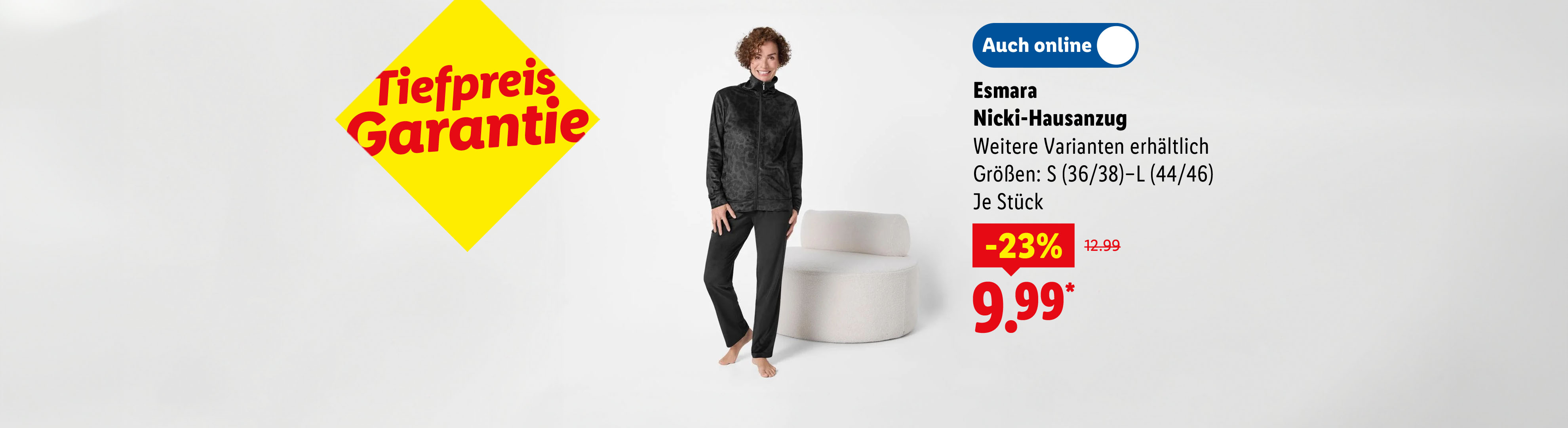 Esmara Nicki-Hausanzug in Schwarz mit Tiefpreis Garantie, online erhältlich für 9,99€.