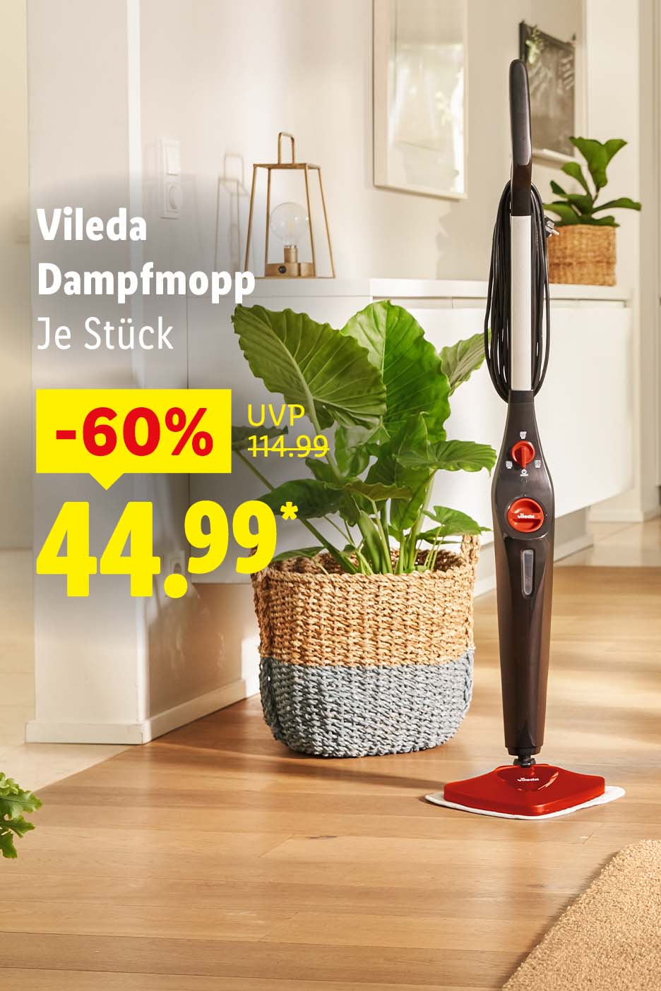 Vileda Dampfmopp für 44,99 € (UVP 114,99 €) mit 60% Rabatt