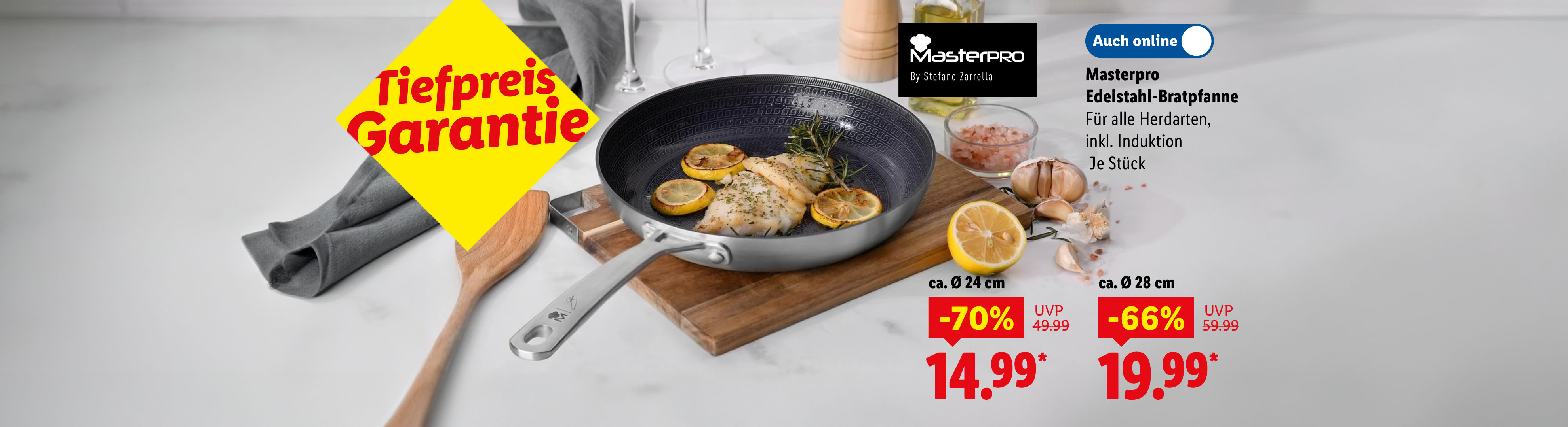 Masterpro Edelstahl-Bratpfanne, für alle Herdarten, inkl. Induktion, bis zu 70% günstiger ab 14.99€, auch online erhältlich