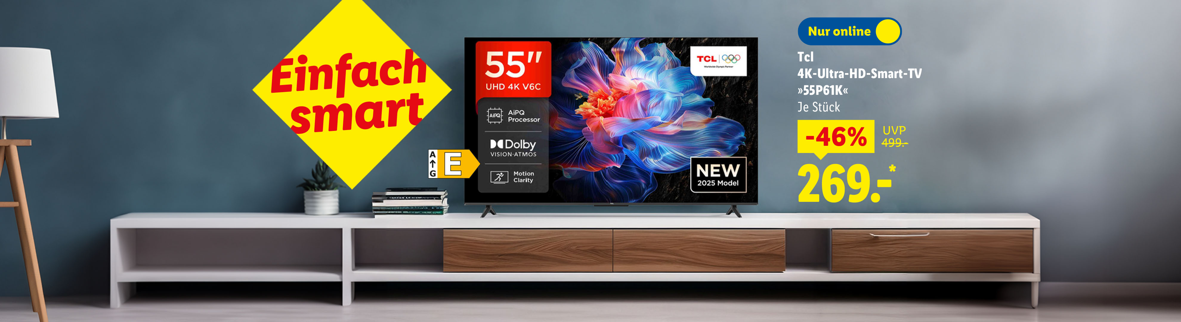 Tcl 4K-Ultra-HD-Smart-TV »55P61K«, 46% günstiger für 269.00€, nur online erhältlich