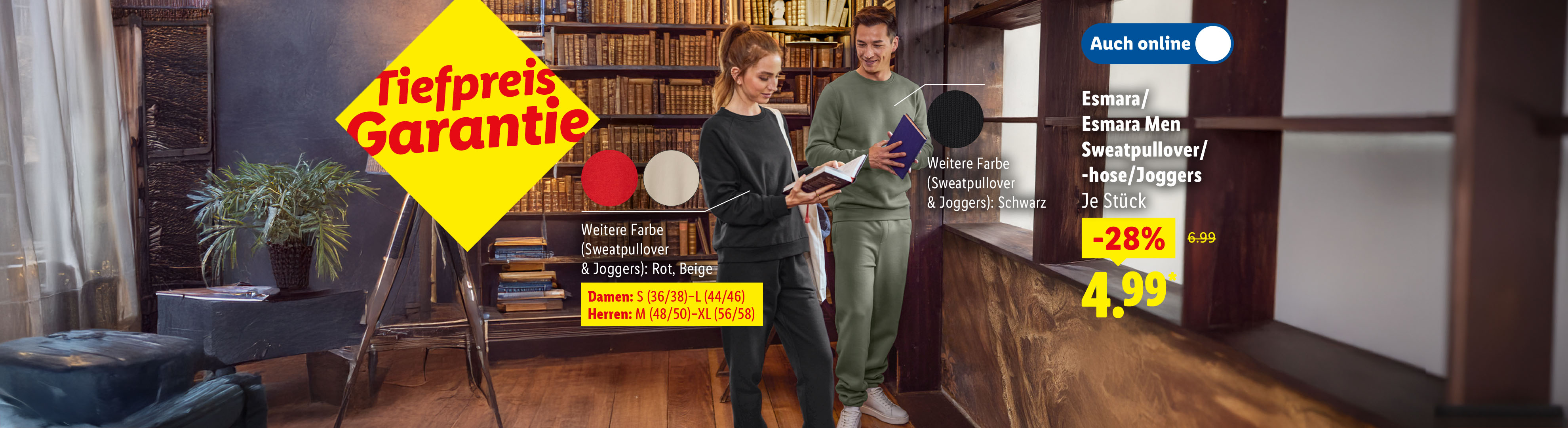 Esmara/ Esmara Men Sweatpullover/-hose/Joggers, Damen: S (36/38)-L (44/46), Herren: M (48/50)-XL (56/58), 29% günstiger für 4.99€, auch online erhältlich