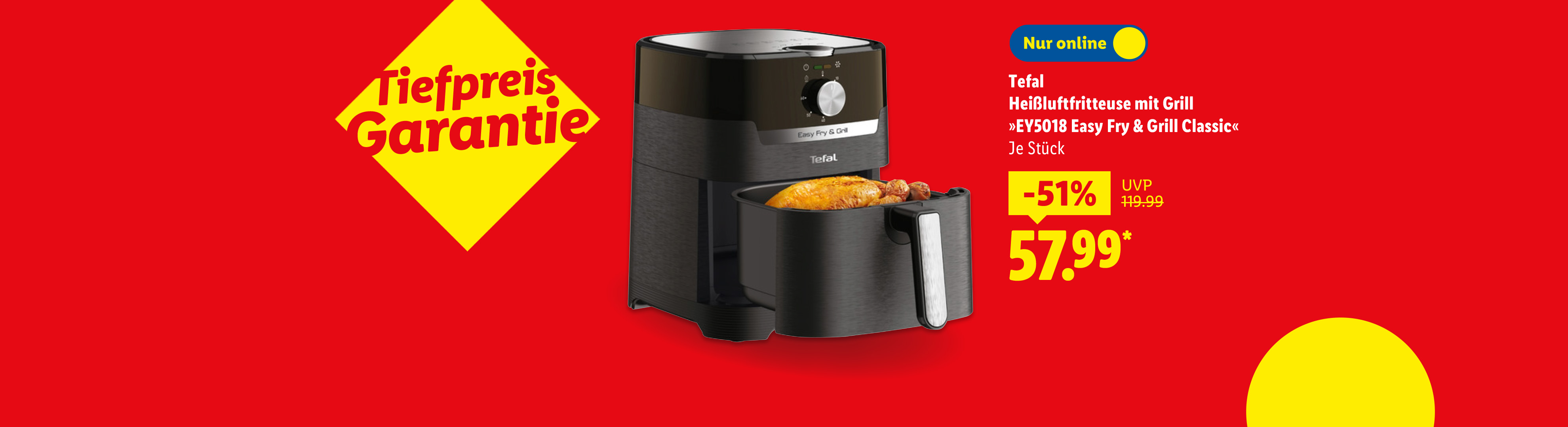 Tefal Heißluftfritteuse mit Grill »EY5018 Easy Fry & Grill Classic«, 51% günstiger für 57.99€, nur online erhältlich