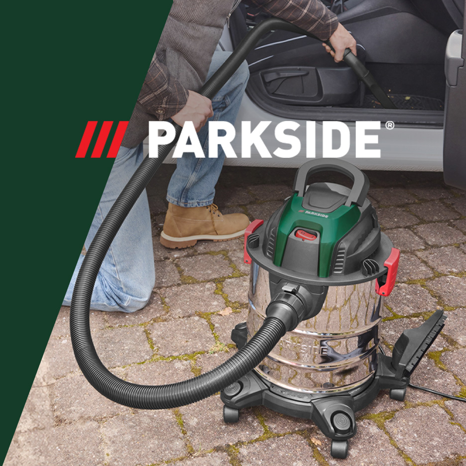 Parkside Nass-Trockensauger beim Reinigen eines Autoinnenraums.