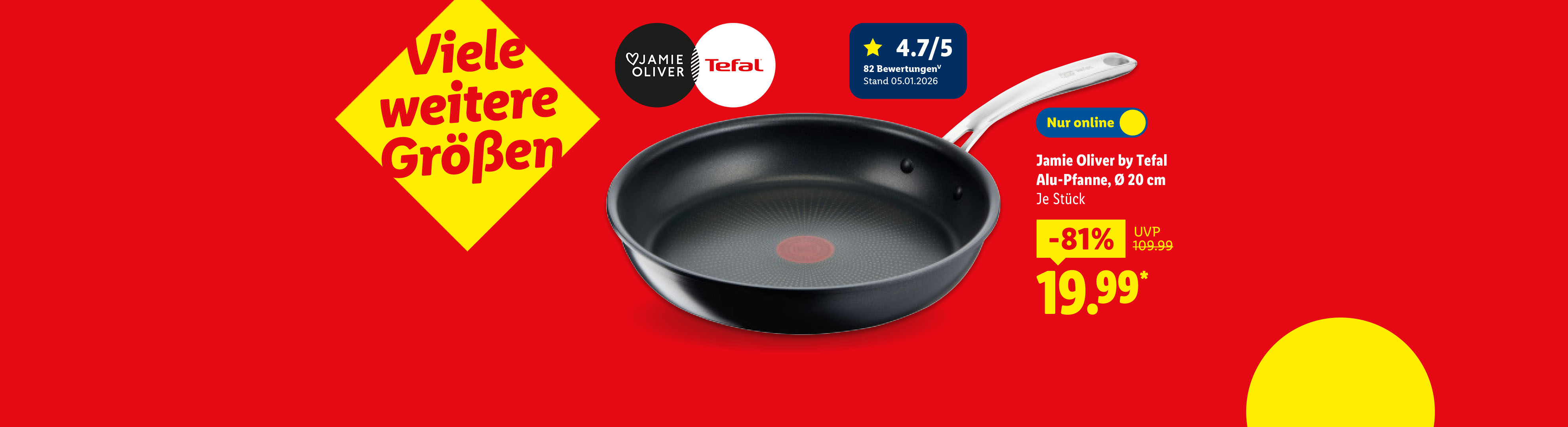 Jamie Oliver by Tefal Pfanne, ® 20 cm, je Stück -81% günstiger nur online für 19.99€*.