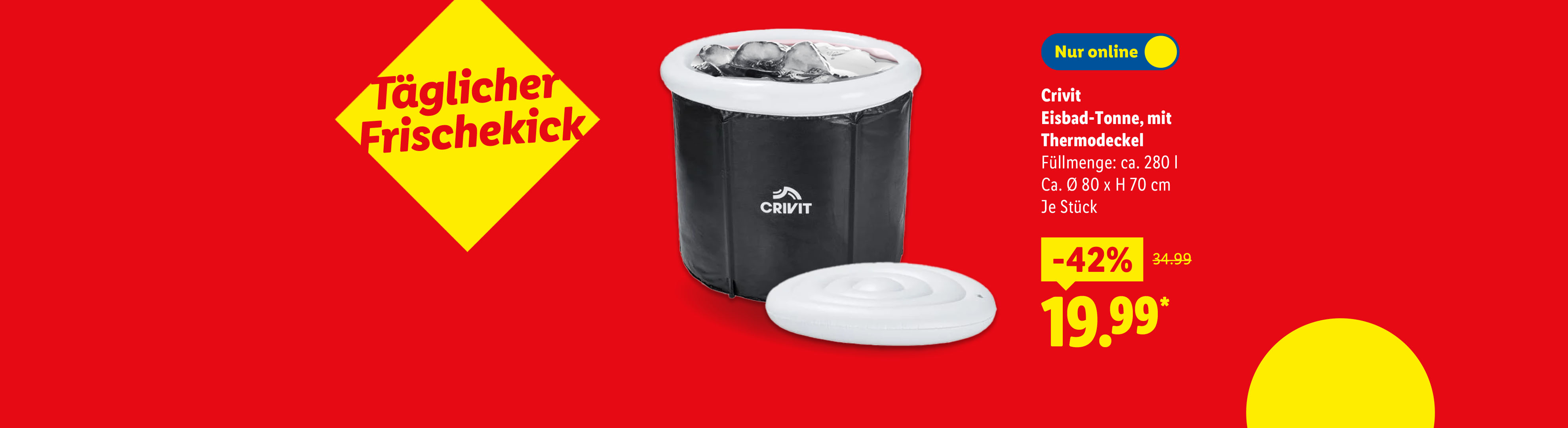 Crivit Eisbad-Tonne, mit Thermodeckel, Füllmenge: ca. 280 l, ca. O 80 x H 70 cm, je Stück -50% günstiger nur online für 19.99€*