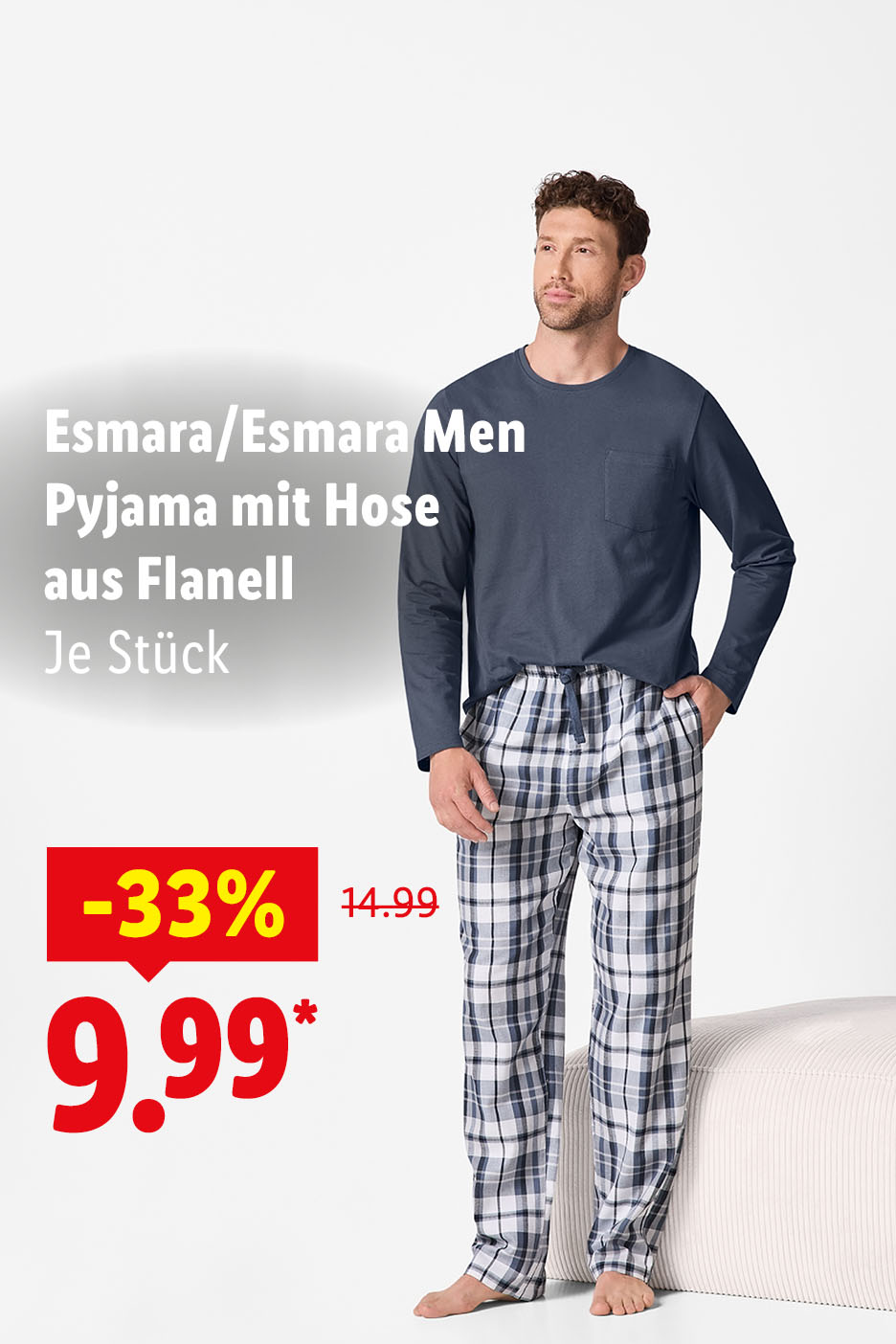Esmara Men Pyjama mit Hose aus Flanell, -33% reduziert auf 9.99€