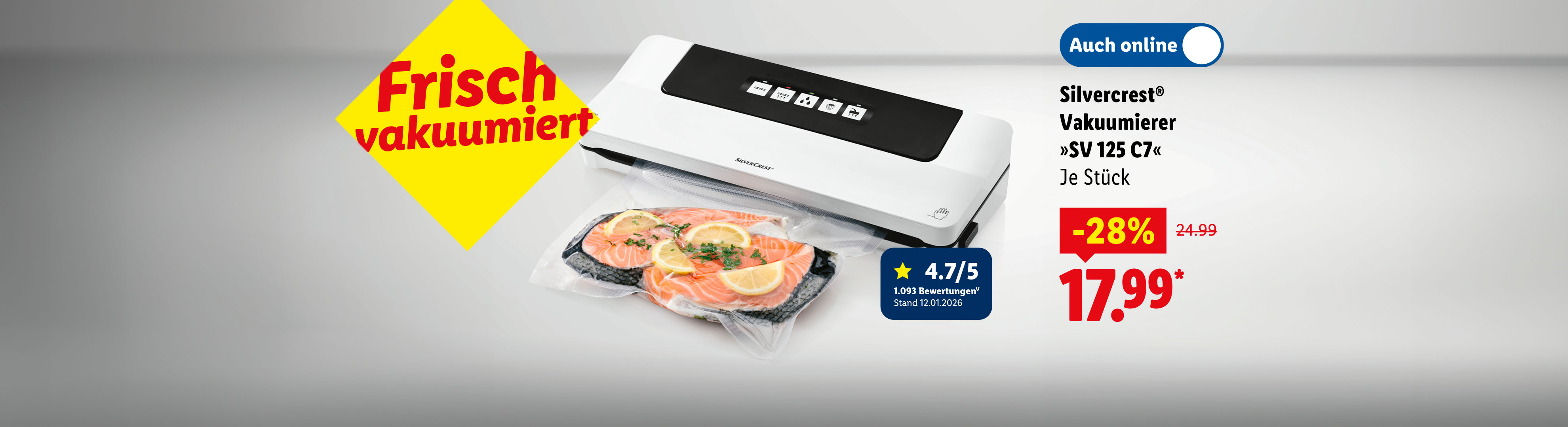 Silvercrest® Vakuumierer »SV 125 C7« inkl. Anschluss zum externen Vakuumieren, je Stück -28% günstiger auch online für 17.99€*.