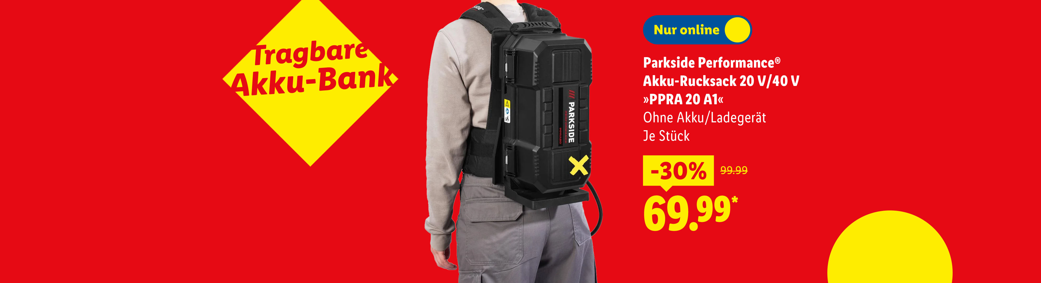 Parkside Performance® Akku-Rucksack 20 V/40 V »PPRA 20 A1« ohne Akku/Ladegerät, je Stück nur online für 69.99€*