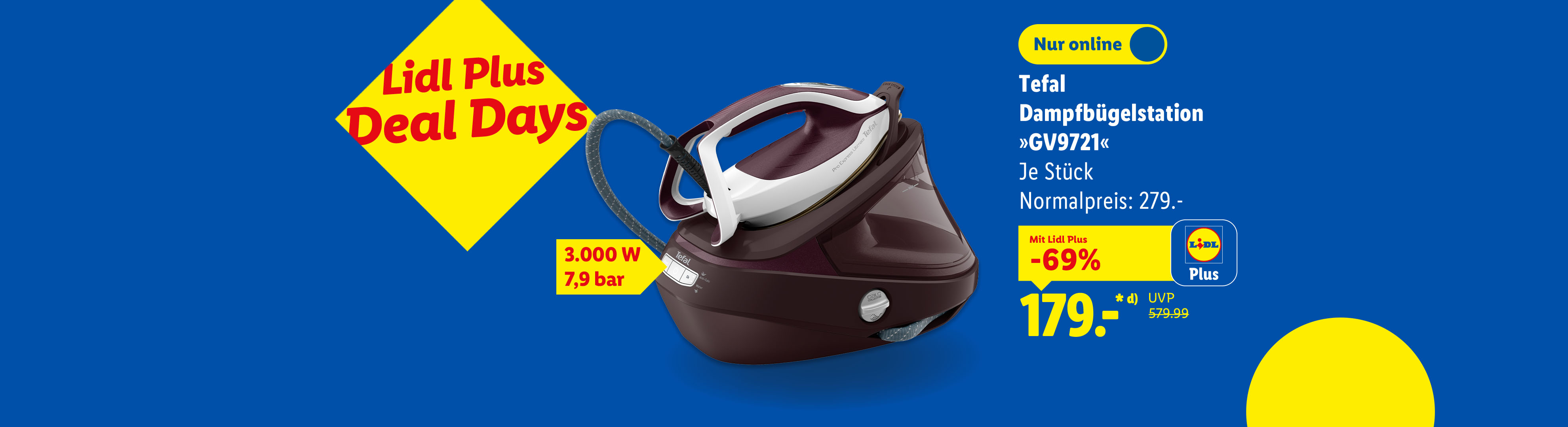 efal Dampfbügelstation >>GV9721<<, je Stück mit Lidl Plus -69% günstiger nur online für 179.00€*.