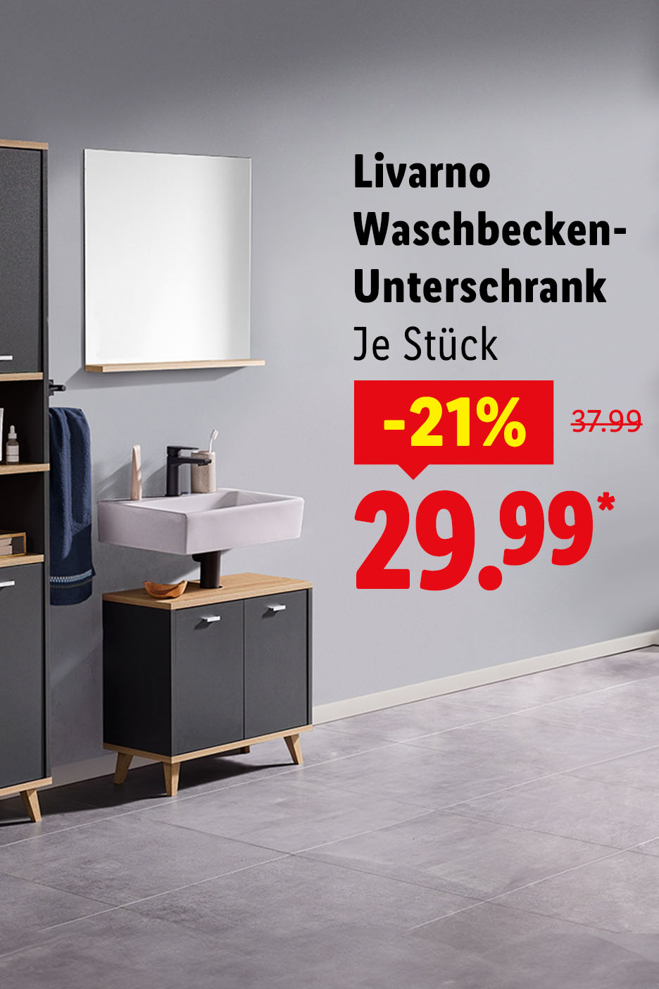 Livarno Waschbecken-Unterschrank, Je Stück mit einem Angebot von -21% auf 29.99.