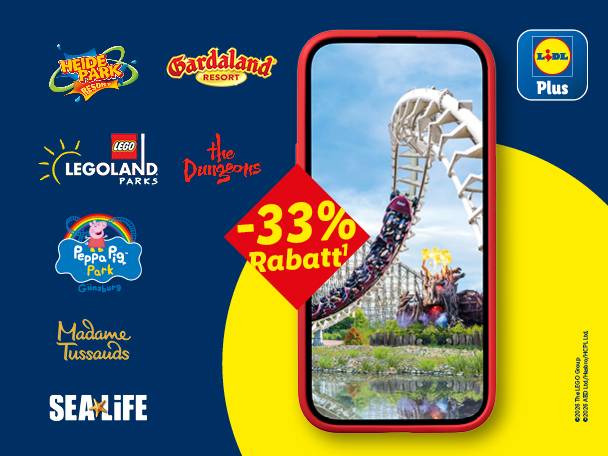 Großer Freizeitspaß in der Lidl Plus App. Bis zu 33% Rabatt. Exklusiv in der App. 