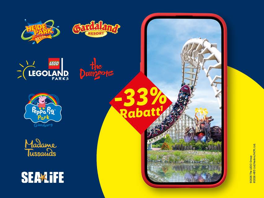 Großer Freizeitspaß in der Lidl Plus App lohnt sich. Bis zu 33% Rabatt. Exklusiv in der App!