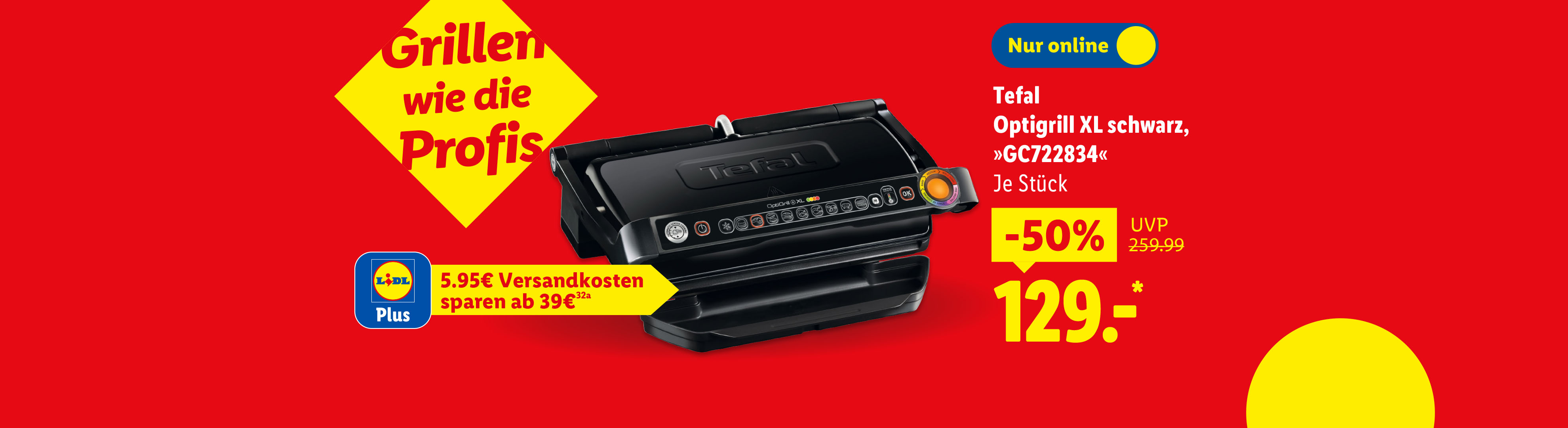 Tefal Optigrill XL schwarz, »GC722834«, je Stück -50% günstiger nur online für 129.00€*.