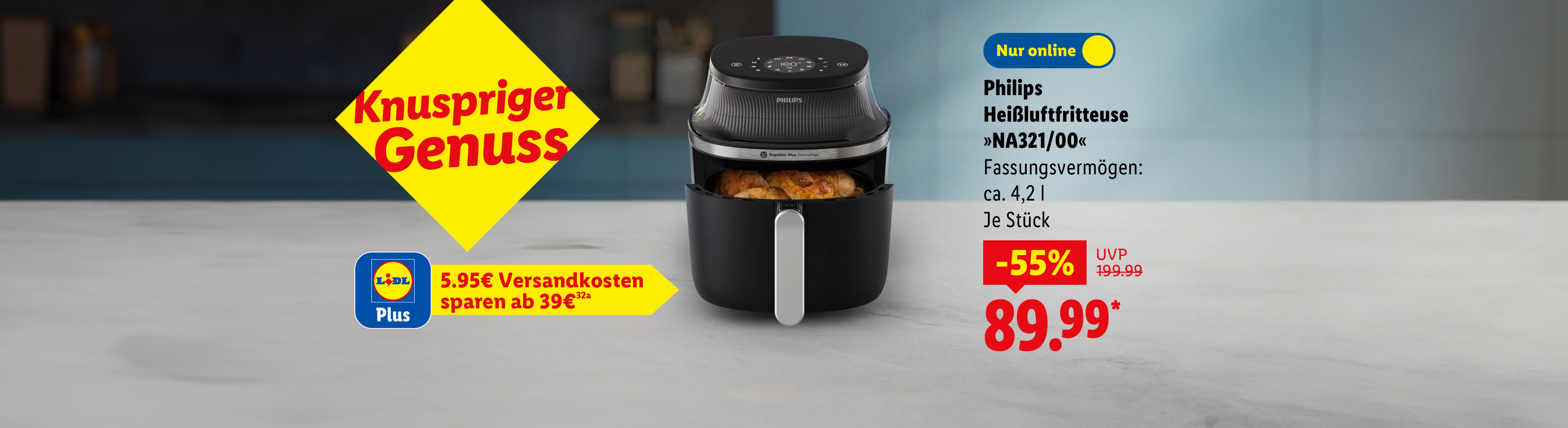 Philips Heißluftfritteuse »NA321/00«, Fassungsvermögen: ca. 4,2 l, je Stück -55% günstiger nur online für 89.99€*